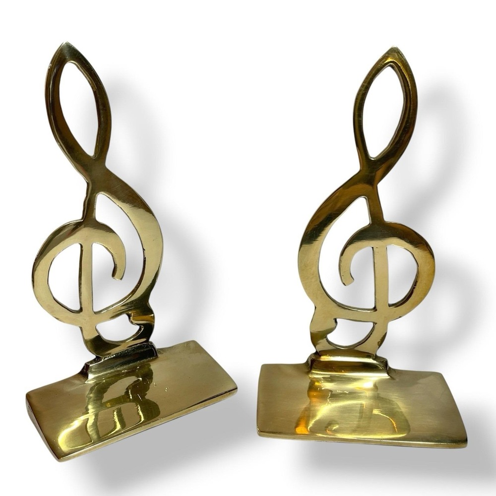 Vintage‎ Brass Treble Clef Bookends Set of 2 Music Note Library Shelf Decor MCM